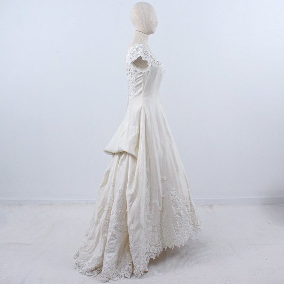 Wedding Dress Vintage 70s 4 6 Floral Lace Princess Gown White Boho Full A-line - Picture 7 of 14